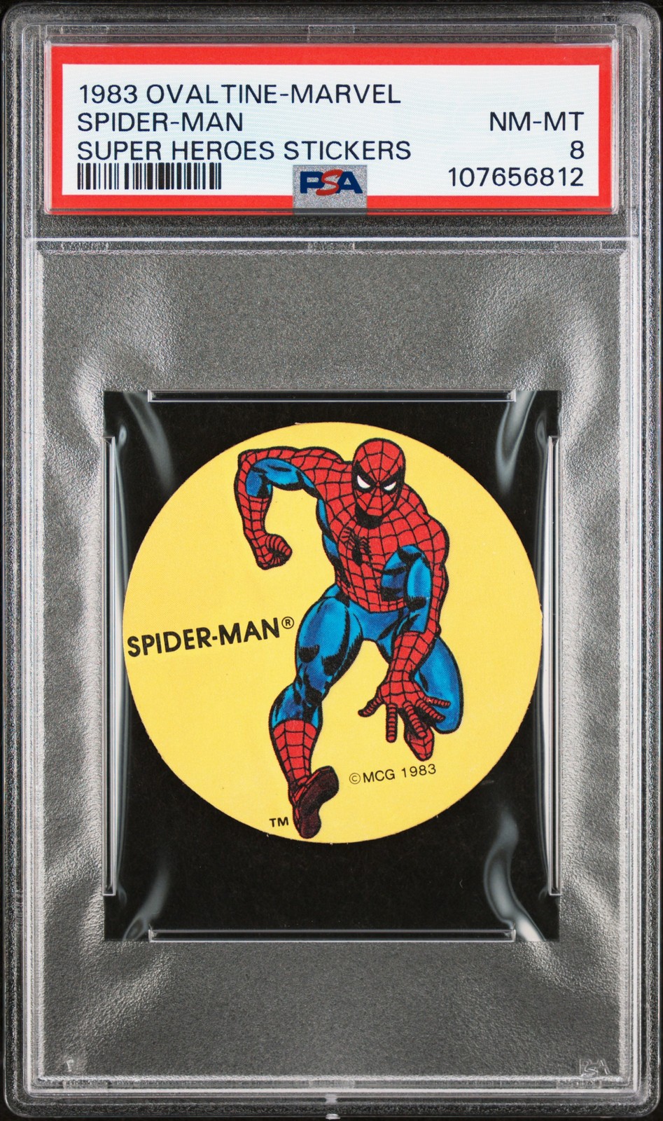1983 OVALTINE-MARVEL SUPER HEROES STICKERS SPIDER-MAN PSA 8