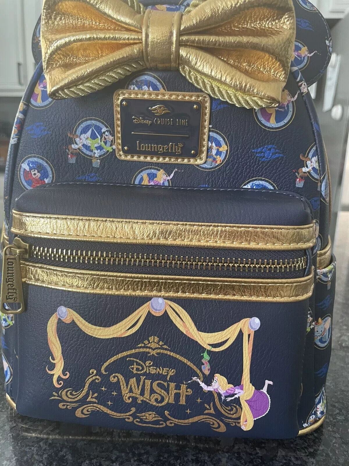 Disney Cruise Line DCL Wish Loungefly Backpack Bow Blue Gold Rapunzel 2023