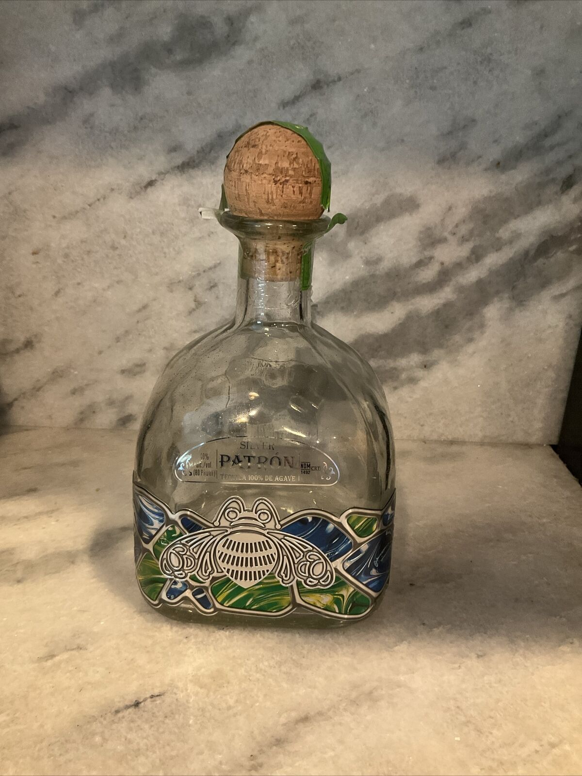 Patron Tequila Bottle 1.75 Liter Empty With Cork 10” x 5.5” : Bubble Glass
