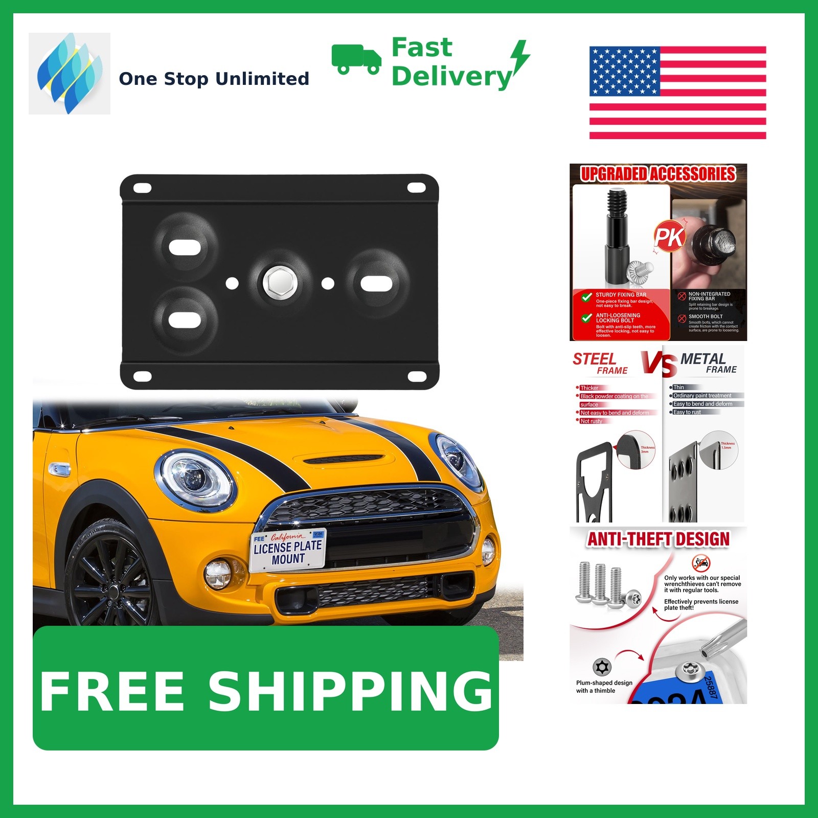 Kasnow No Drill Tow Hook License Plate Mount for Mini Cooper R50-R59 Kasnow No Drill Tow Hook License Plate Mount for Mini Cooper R50-R59