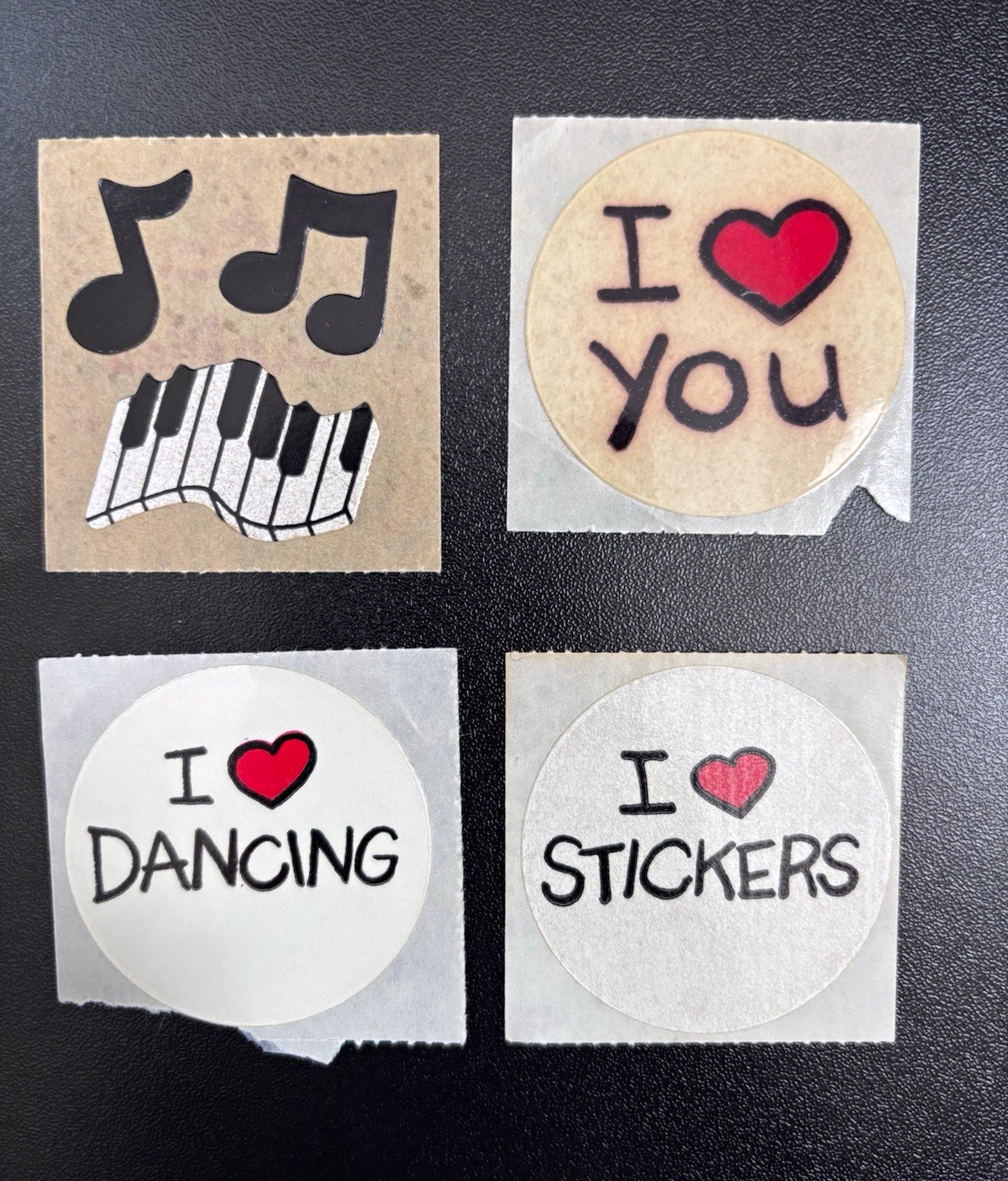 Vintage Lot of 4 80s RARE Stickers I Love You, Dancing, Stickers, Music Notes