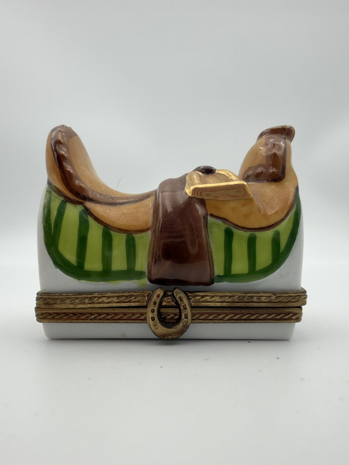 RMC Limoges France Peint Main Equestrian Saddle Trinket Box #41/500