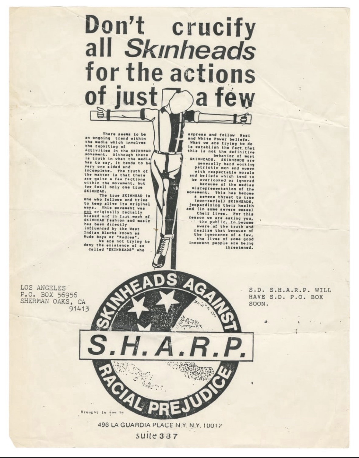 Original 1980s S.H.A.R.P. Skinheads Against Racial Prejudice Flyer RARE 8x10