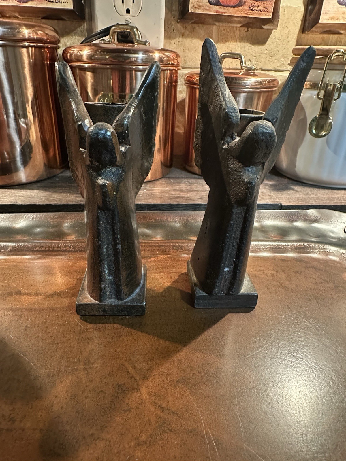 Set Of Retired Jan Barboglio Hand Forged Iron Angel Candle Holders