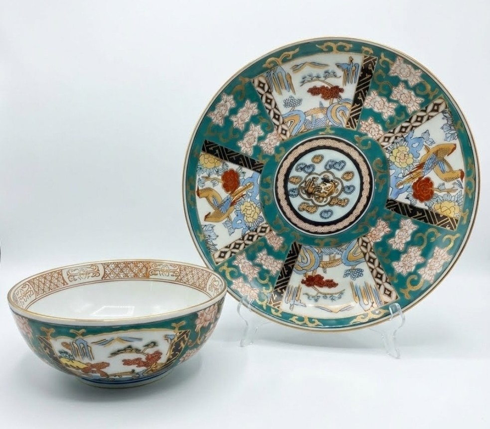 Vintage Japanese Gold Imari Porcelain Plate & Bowl Set, Hand Painted GIM1...