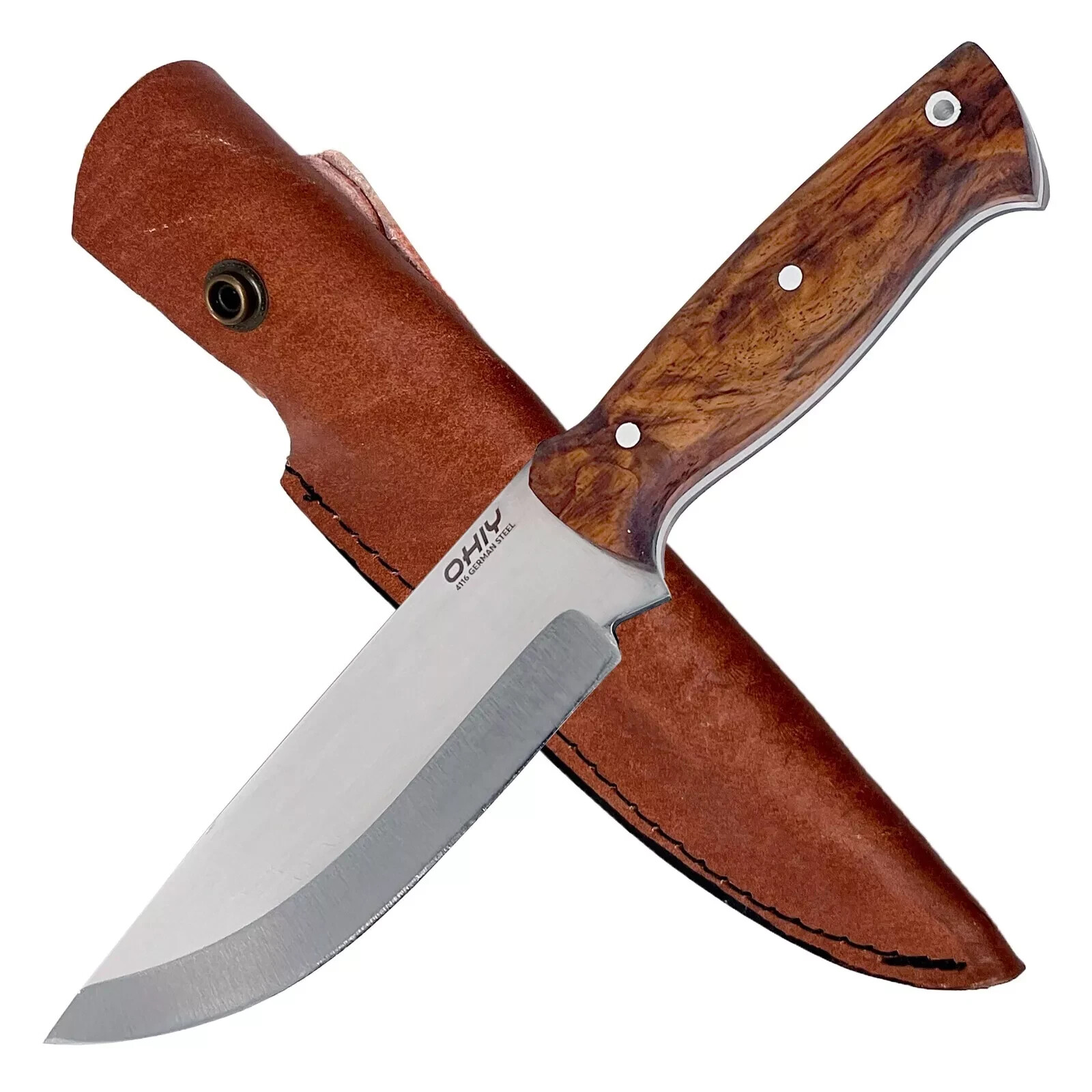 OHIY Handmade Bushcraft Knife 4116 German Steel 5in Blade Genuine Leather Sheath