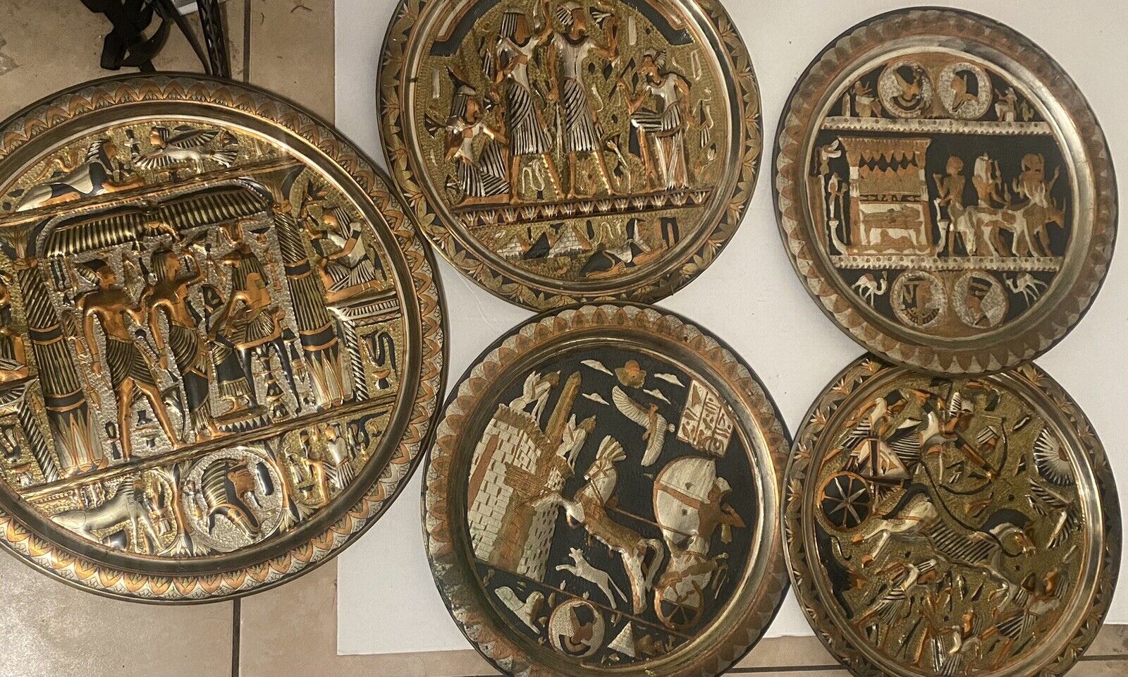 5 Vintage Egyptian Plate Wall Mount Lot