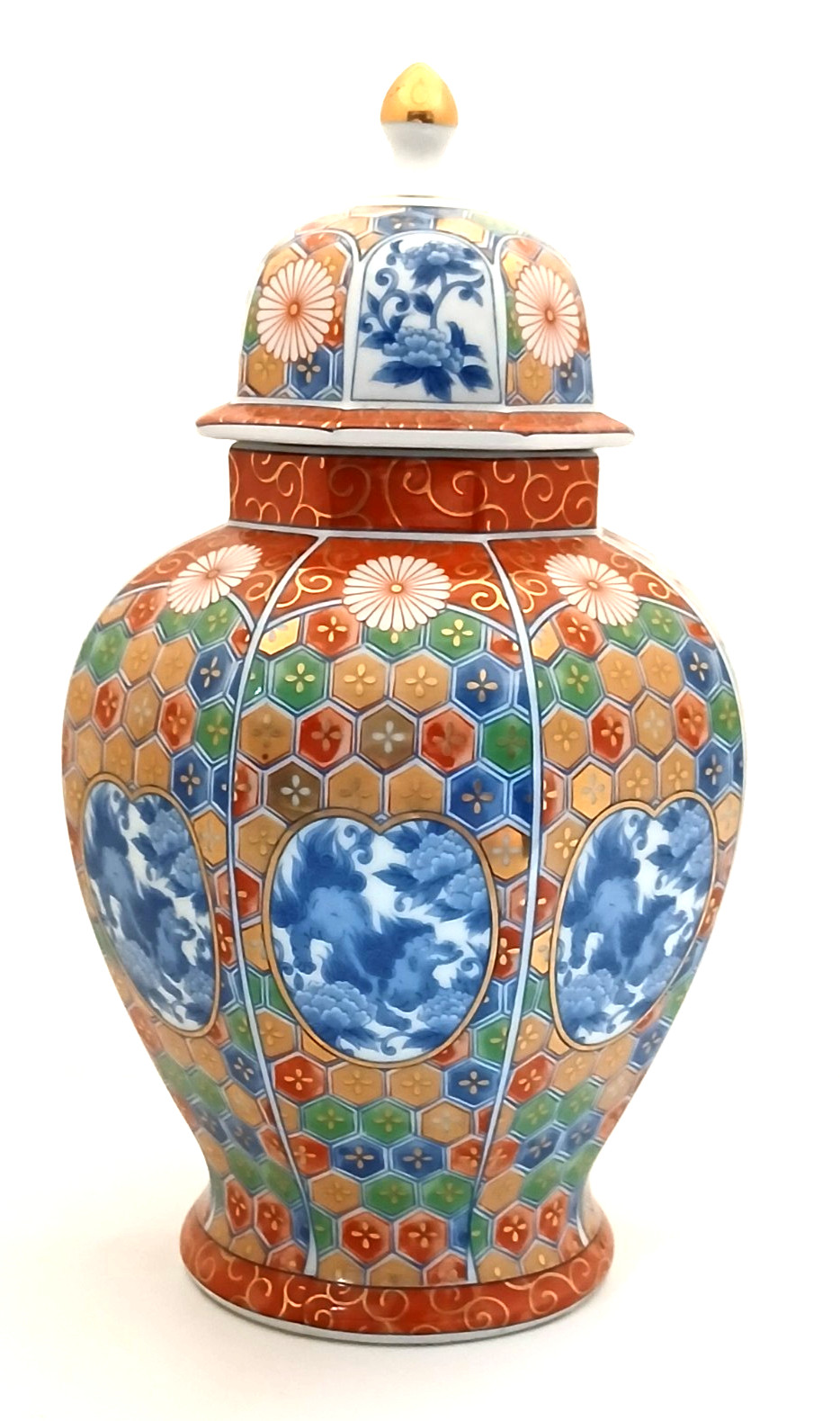 1970s  Stamped Japanese Imari Ware Foo Dog Design Painted Ginger Jar 10\