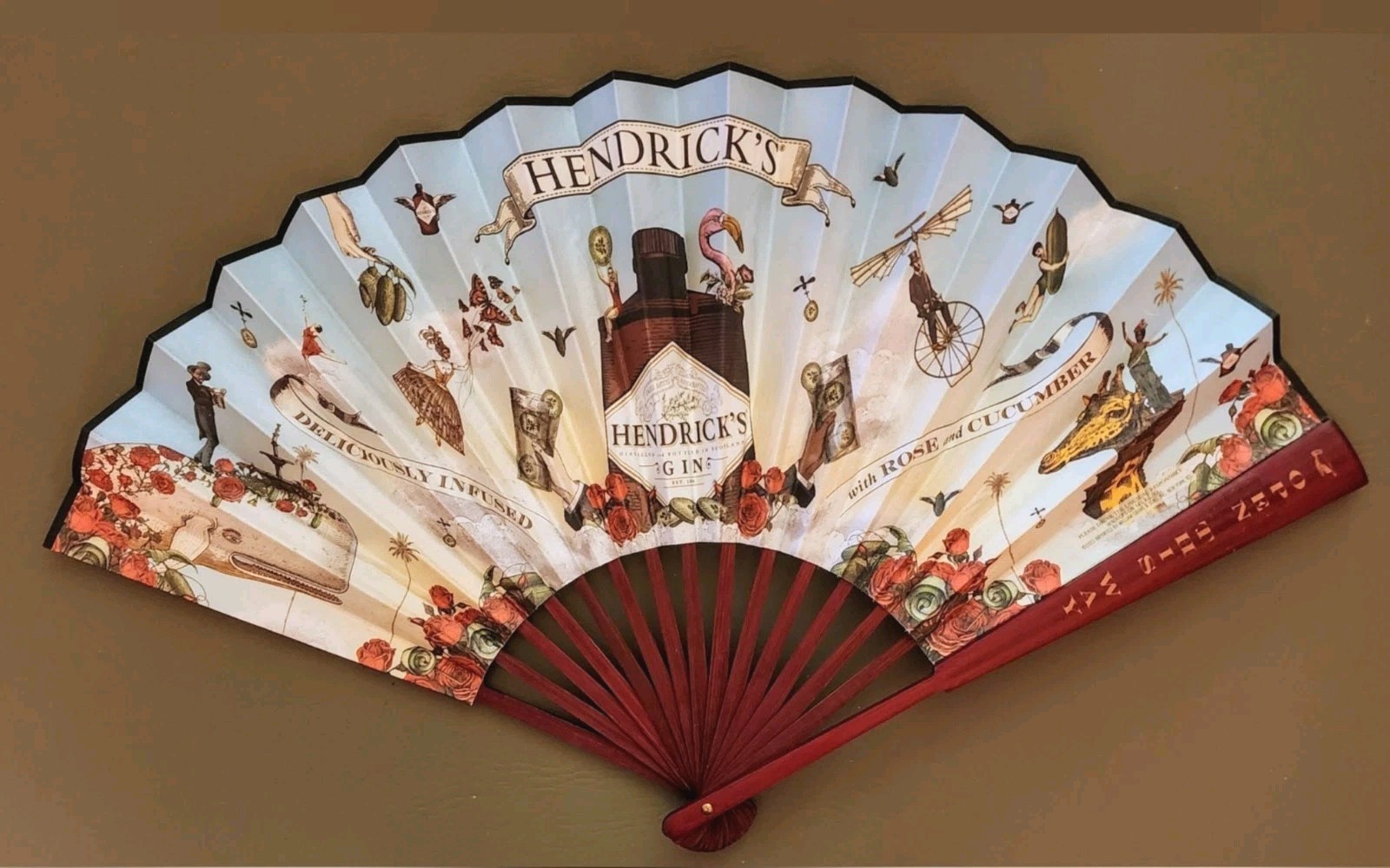 Vintage Advertising 2-Sided Fan, Hendrick's Gin, 1910-1930, LARGE, 13
