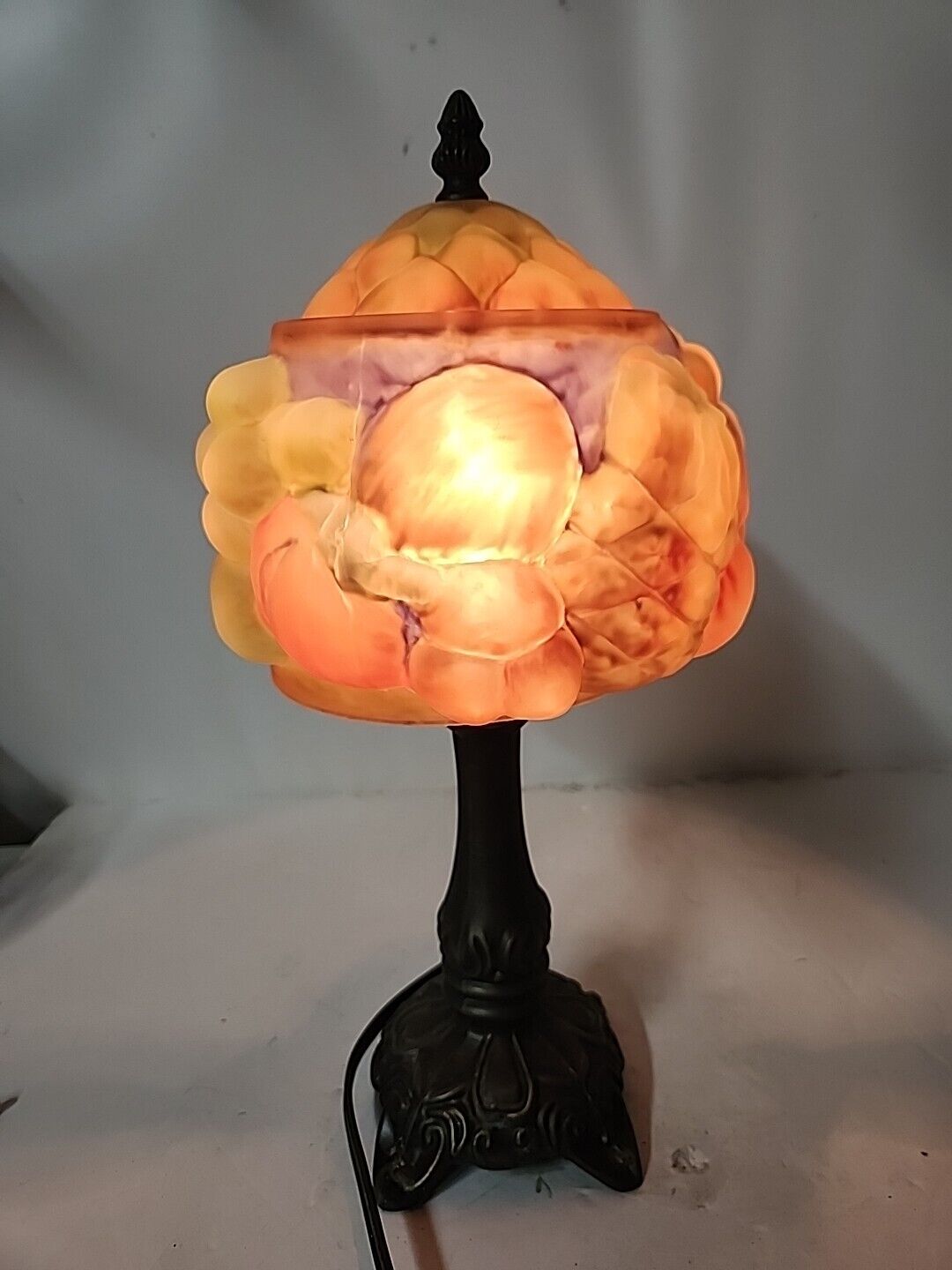 Antique Reverse Painted Table Lamp Puffy Pairpoint Style Fruit 16