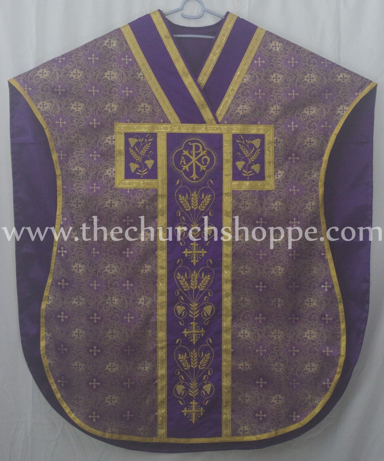 Metallic Purple Chasuble.St. Philip Neri Style vestment & mass set 5 pc, CHI RHO