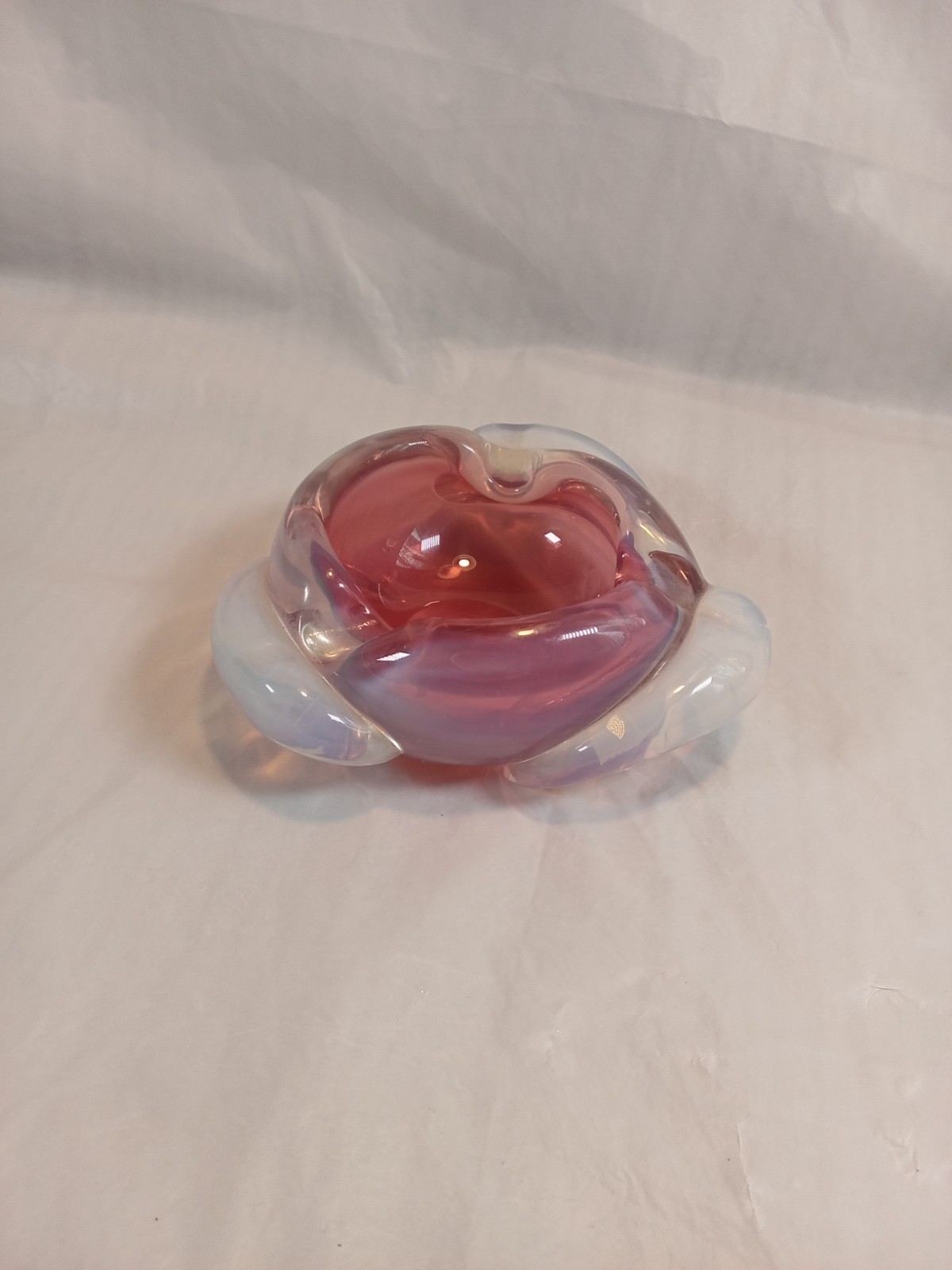 Vintage Pink & Blue Morano Glass Ashtray, Art Glass Hand Blown Ashtray