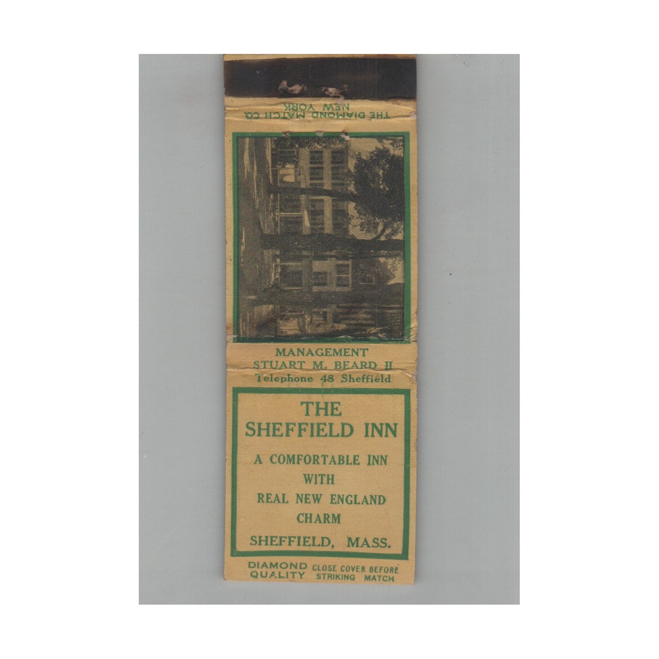 1920s-1930s Diamond Quality Matchbook Cover The Sheffield Inn Sheffield MA 1920s-1930s Diamond Quality Matchbook Cover The Sheffield Inn Sheffield MA