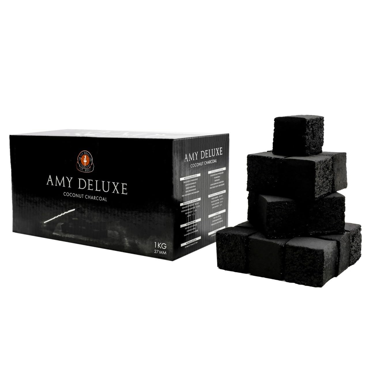 Amy Deluxe Natural Coconut Charcoal for Hookah Shisha 27mm 1kg