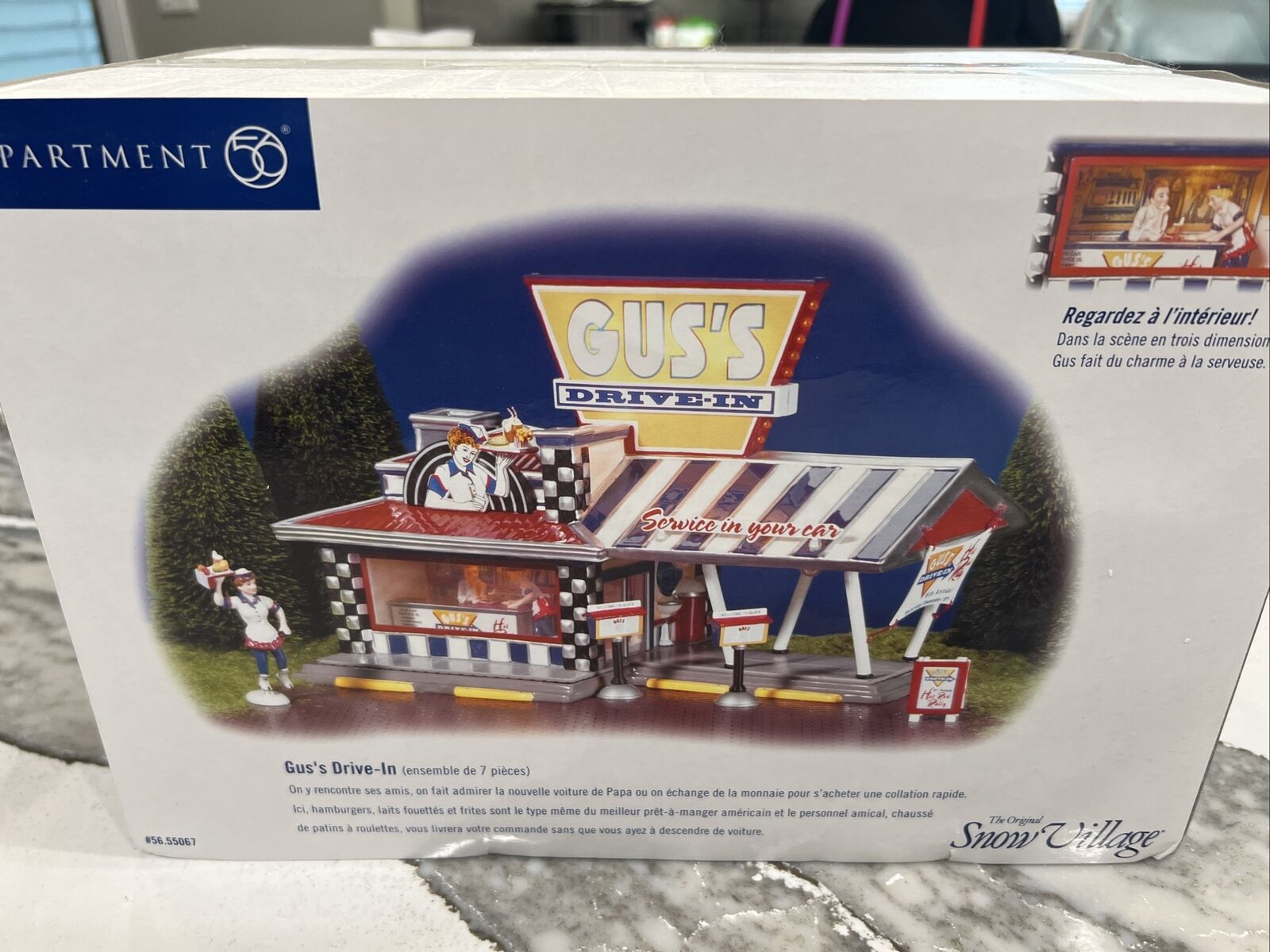 Dept 56.55067 Gus's Drive-In COMPLETE & NEW in BOX Tested & Works 3-D Window