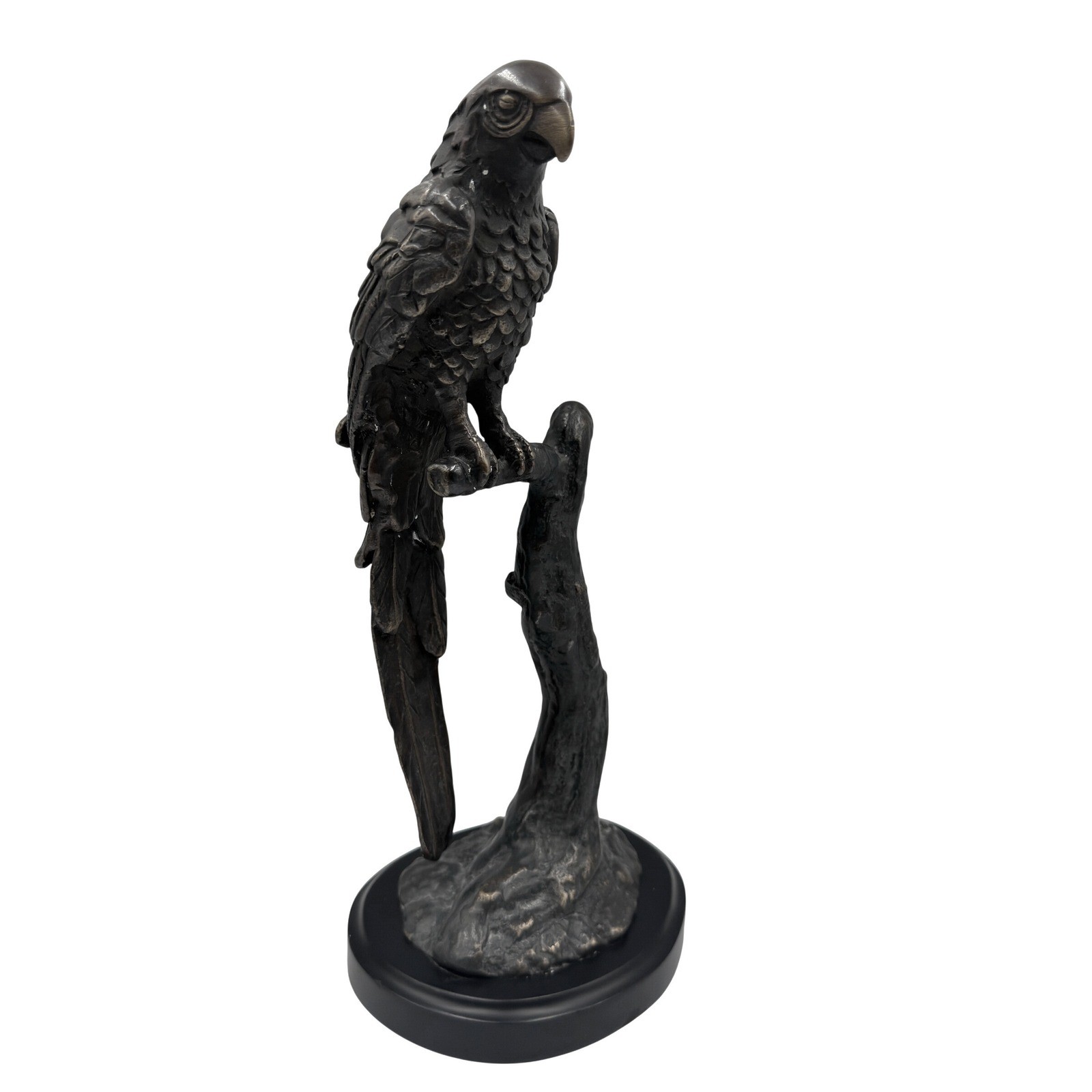 C. Williams Bronze Tone Parrot Perched Sculpture Figure Black Base European Rare C. Williams Bronze Tone Parrot Perched Sculpture Figure Black Base European Rare
