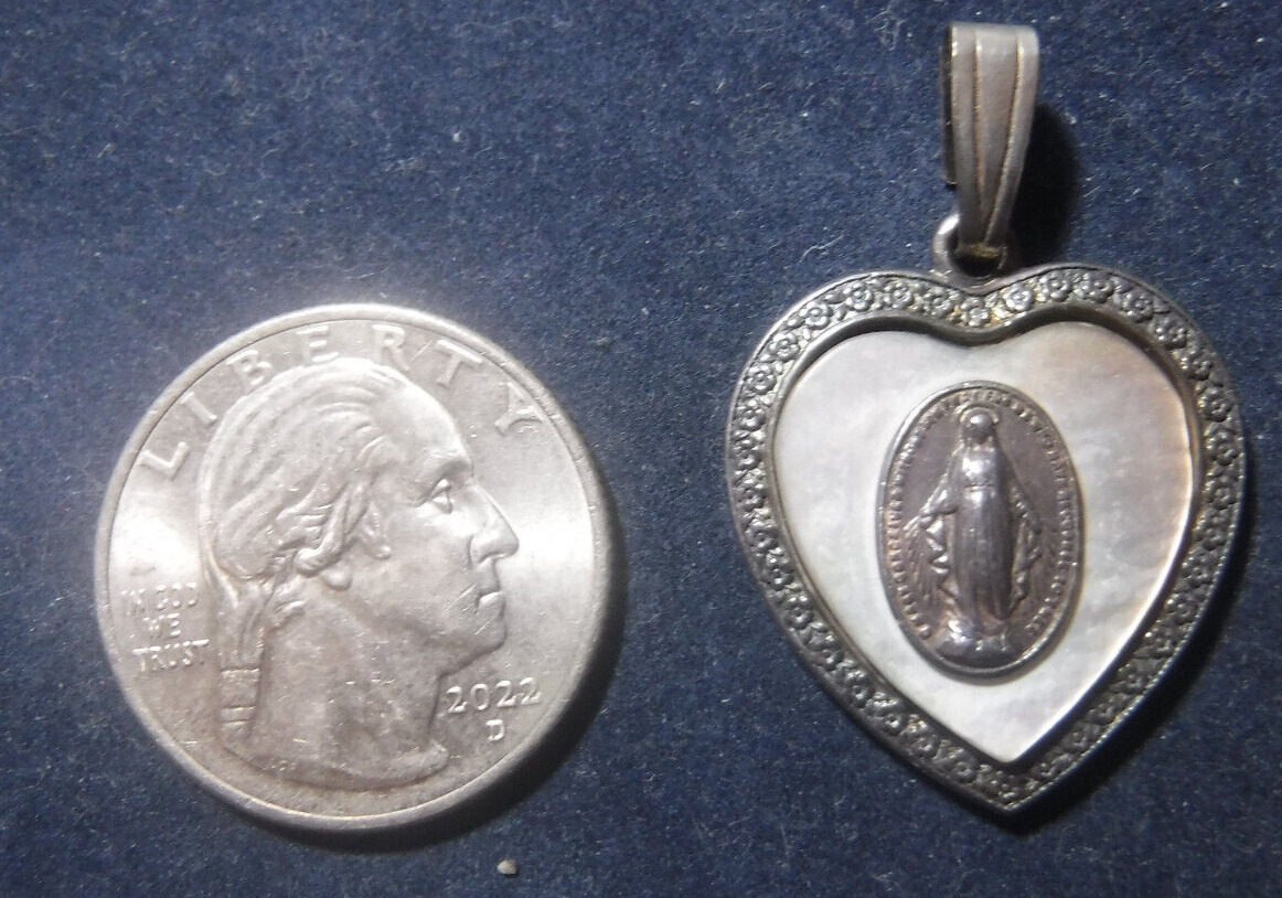 Beautiful Heart Shaped Miraculous Medal Sterling Silver