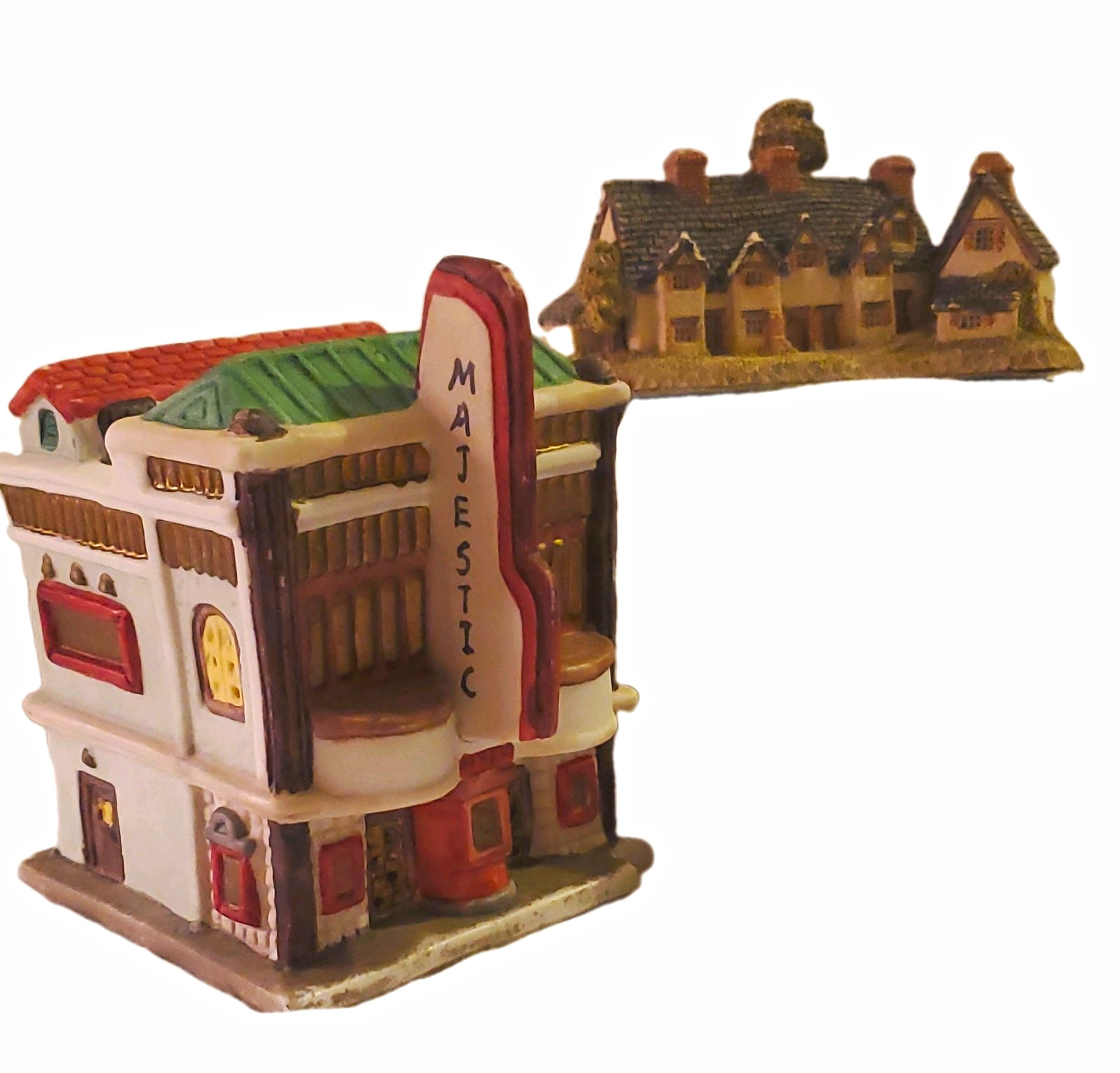 Majestic 2pc Hand Painted Vintage Village Miniatures - Theater & Cottage Majestic 2pc Hand Painted Vintage Village Miniatures - Theater & Cottage