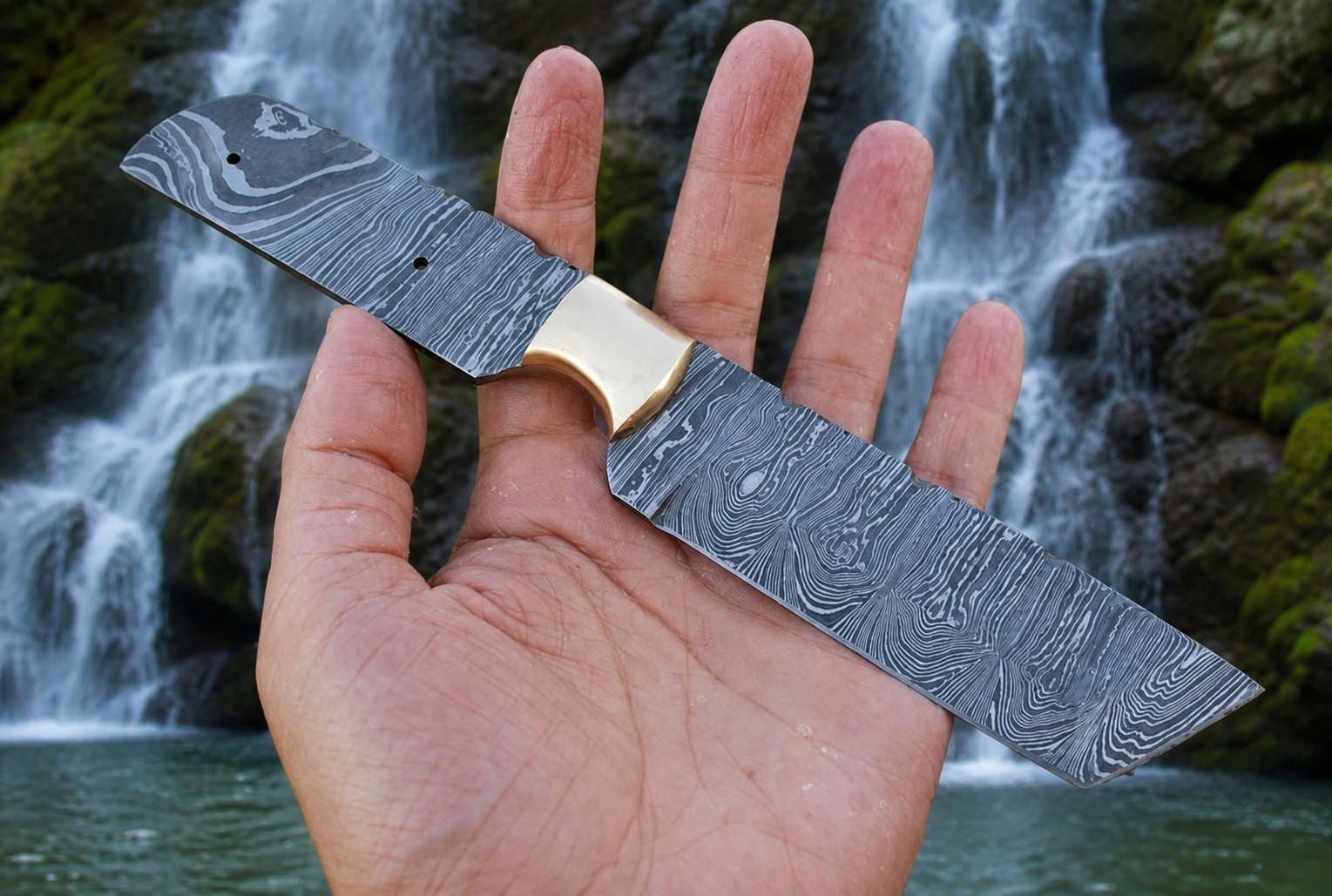 8'HAND FORGED DAMASCUS STEEL BLANK BLADE TANTO KNIFE W/BRASS BOLSTER  2024