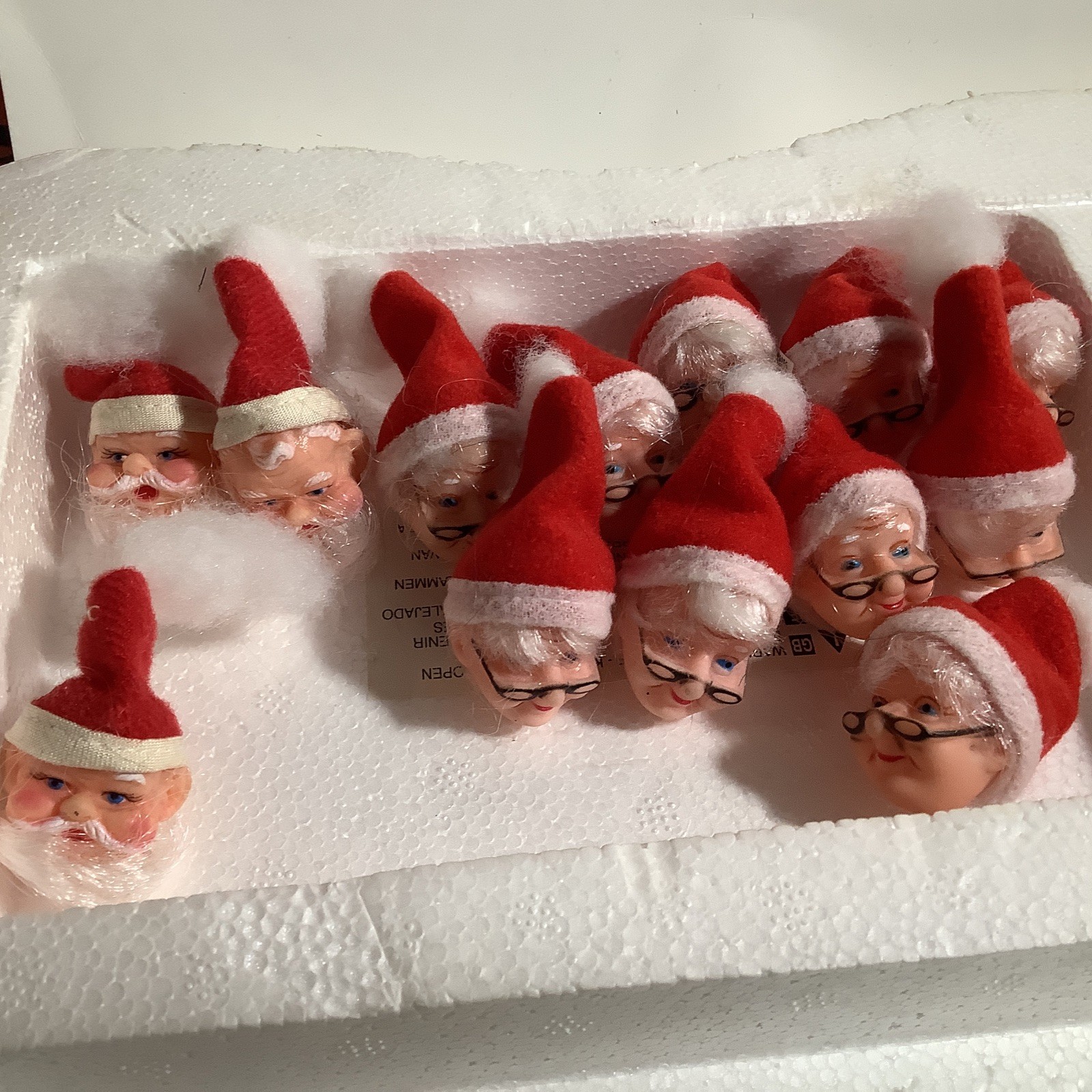 Vintage Rubber Face Santa And Mrs. Claus Mini  Ornament Heads Decoration Crafts