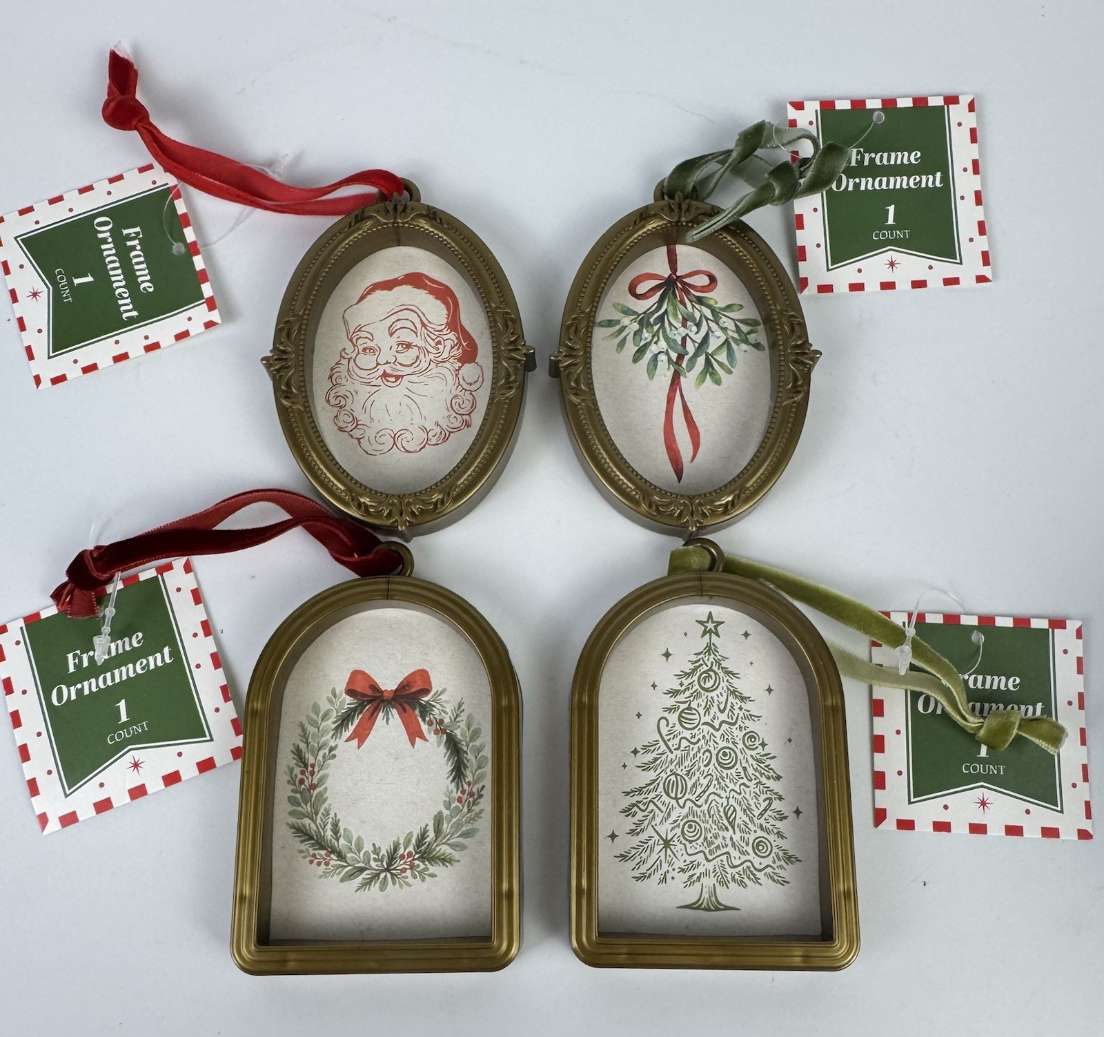 2026 Target Bullseye Gold Frame Christmas Ornaments Set of 4 Wreath Santa Tree