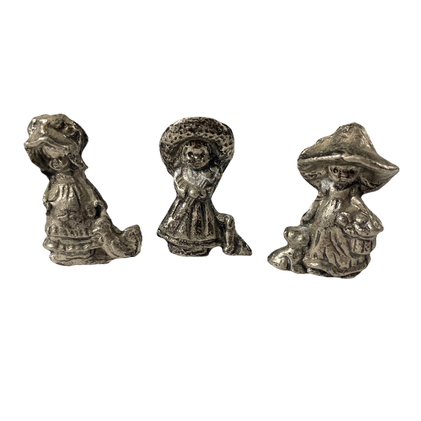 Vintage On The Prairie Farm Girls Miniature Pewter Figurine Lot Of 3