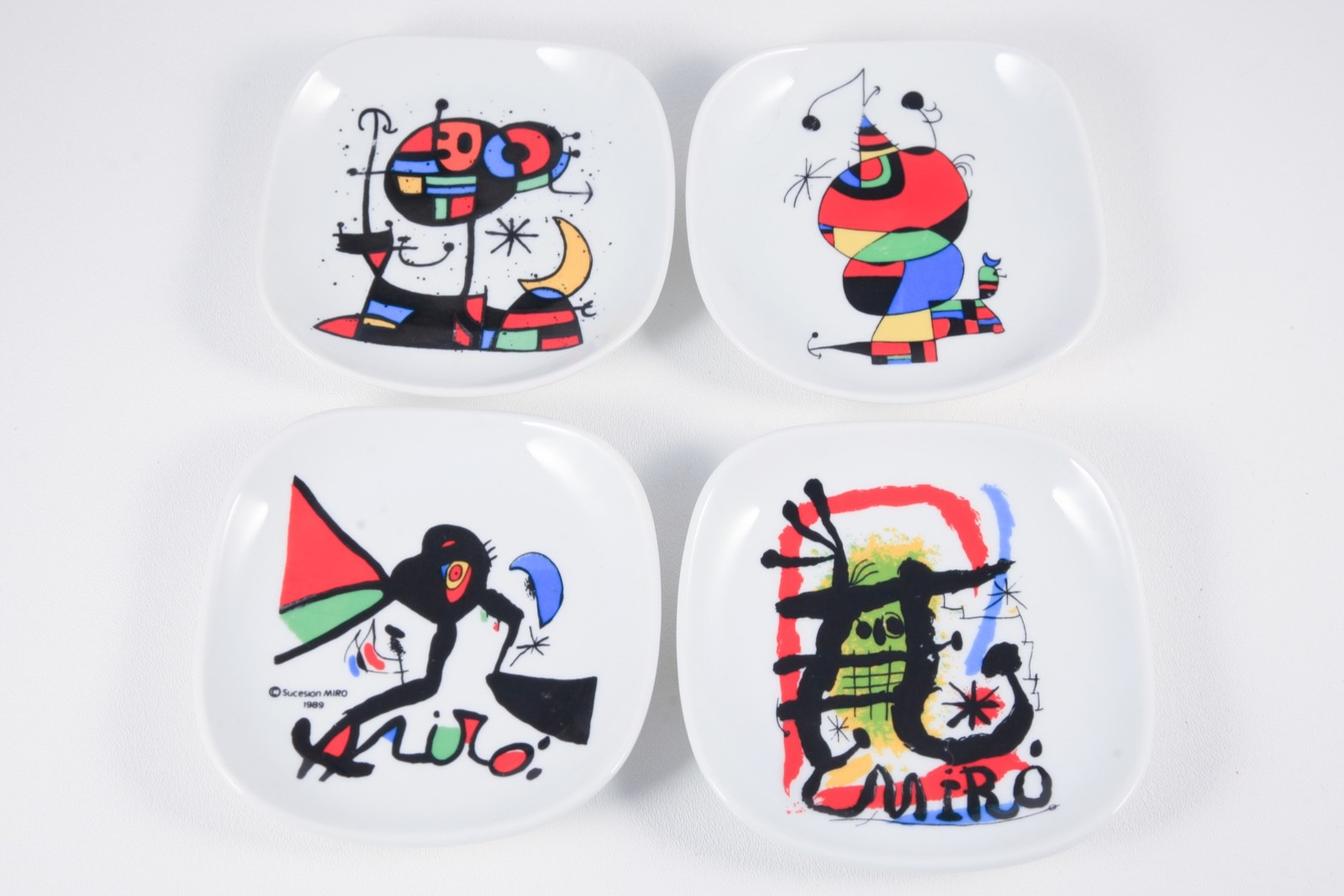 Vintage Set 4 Plates Joan Miro Porcelain Set Abstract Surrealist Art 1989 Spain