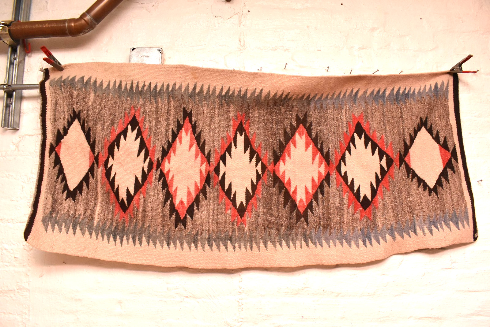 ATQ LARGE Navajo Rug Native American Indian Crystal Weaving 56x24 Textile VTG