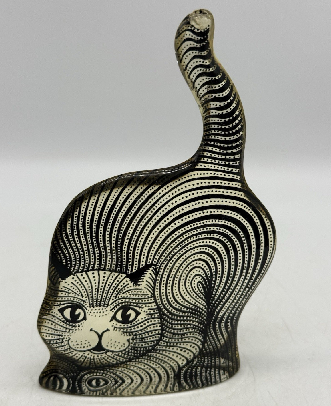 Abraham Palatnik 5” Lucite Striped Cat Brazil DAMAGED TAIL See Pics