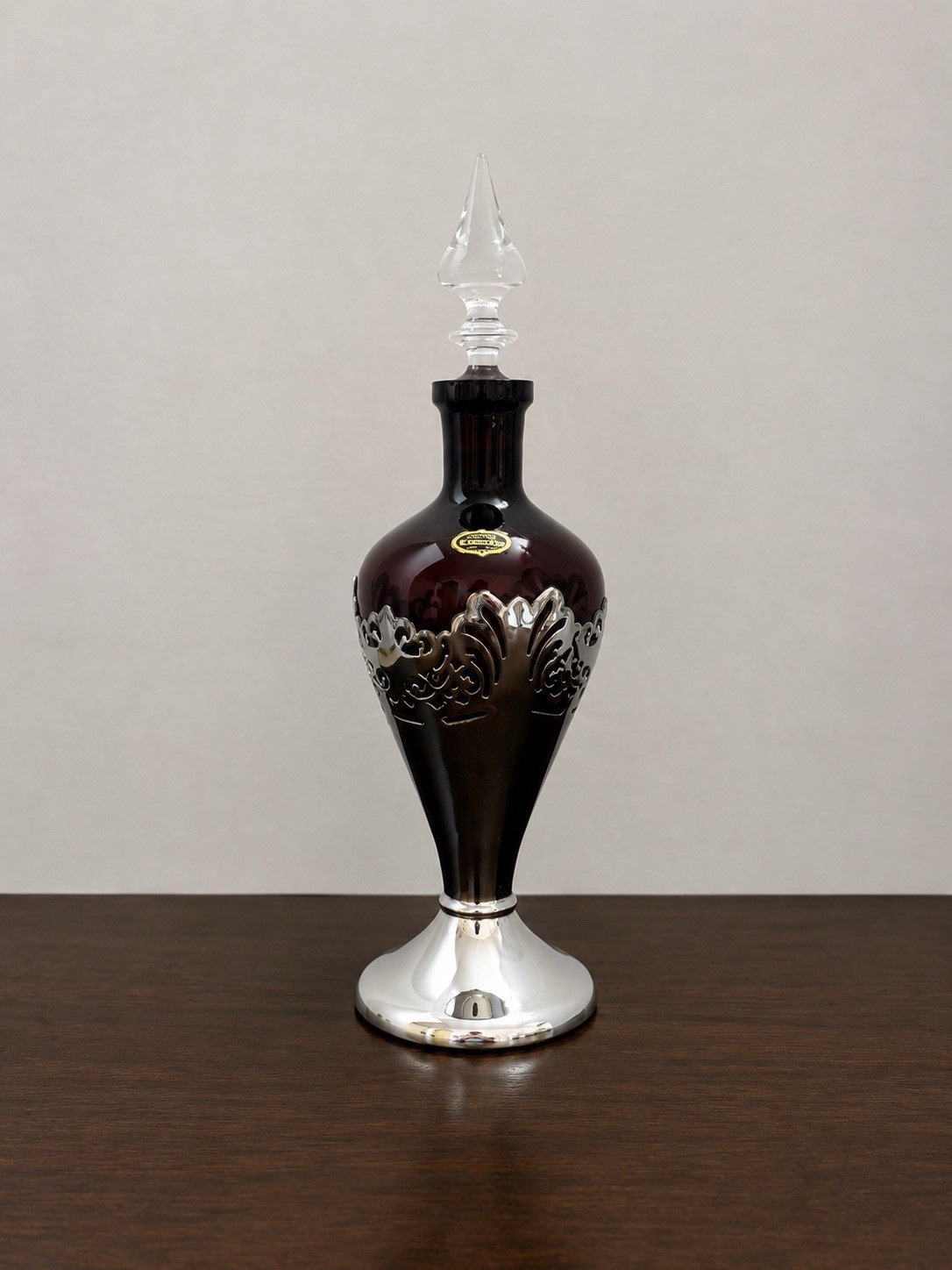 Vintage Cambridge Amethyst Glass Decanter Farber Bros Krome Kraft Art Deco Chrom