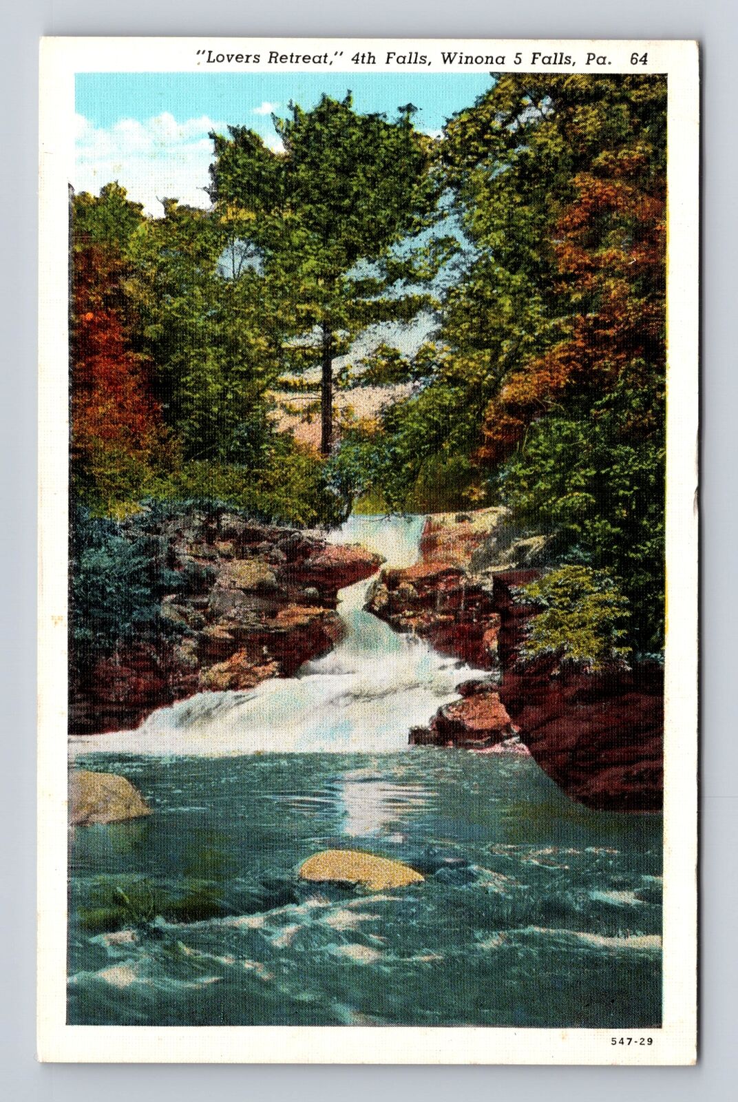 Winona 5 Falls PA-Pennsylvania, Lovers Retreat 4th Falls, Vintage Postcard