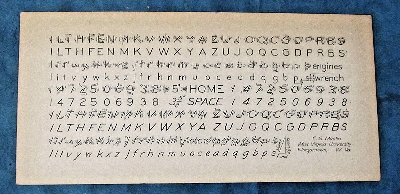 Antique Technical/Engineering Lettering Guide Template card by E. S. Maclin WVU