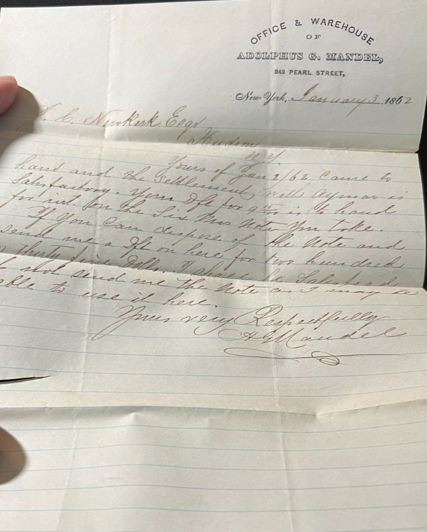 1862 Adolphus G Mandel 242 Pearl St New York NY Handwritten Legal Letter