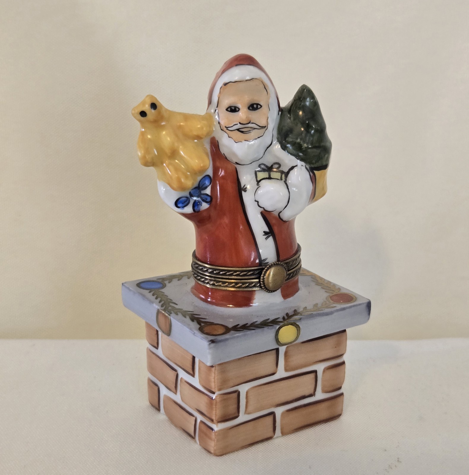 VTG SANTA CLAUS CHIMNEY Gerard Ribierre PEINT MAIN LIMOGES FRANCE TRINKET BOX 