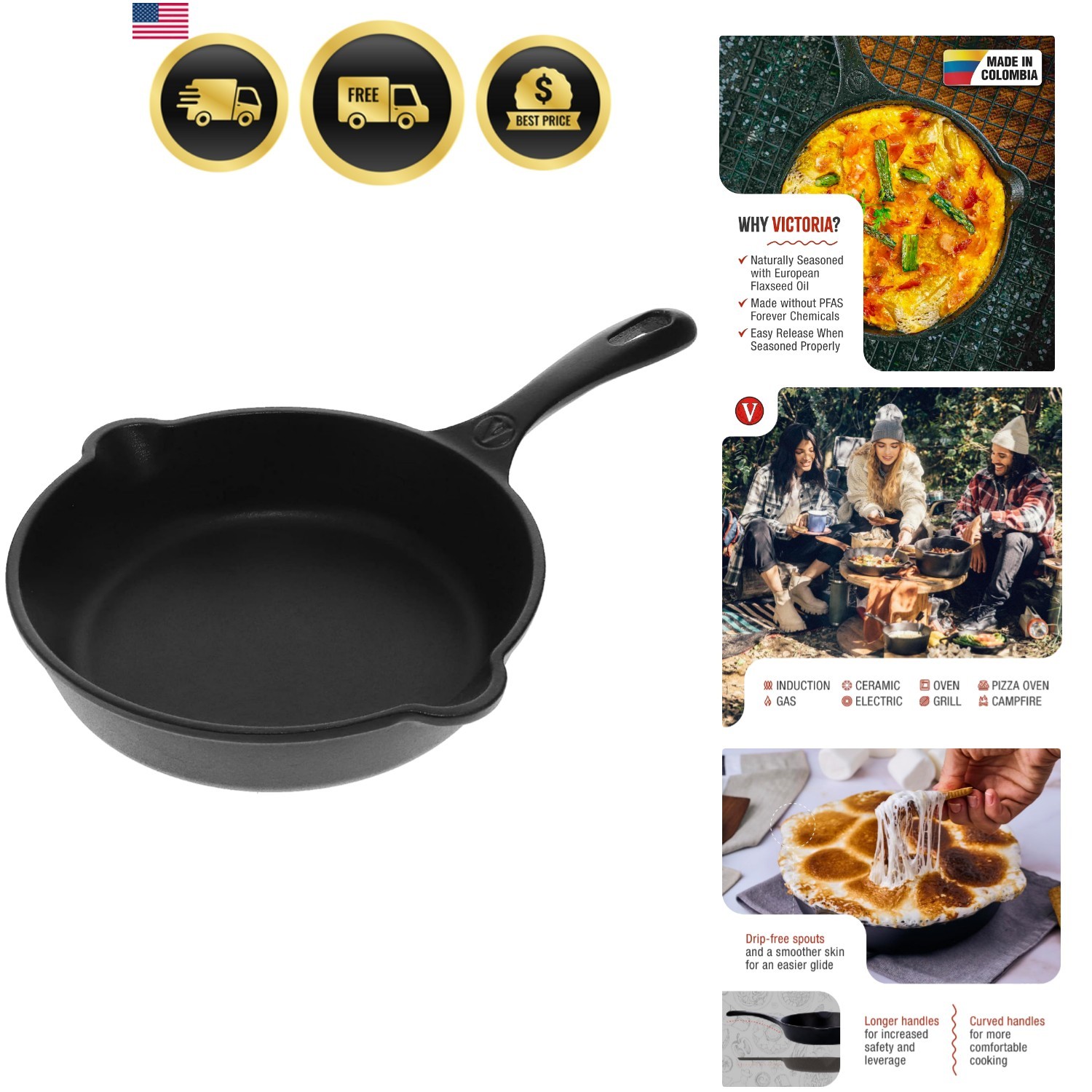 8-Inch Cast Iron Pre-Seasoned Skillet, Cast Iron Frying Pan