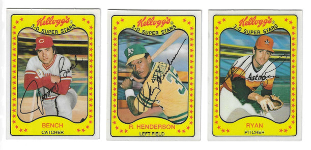 1981 Kellogg\'s 3-D Super Stars Lot: Ryan #6, Henderson #33, Bench #65 HOF