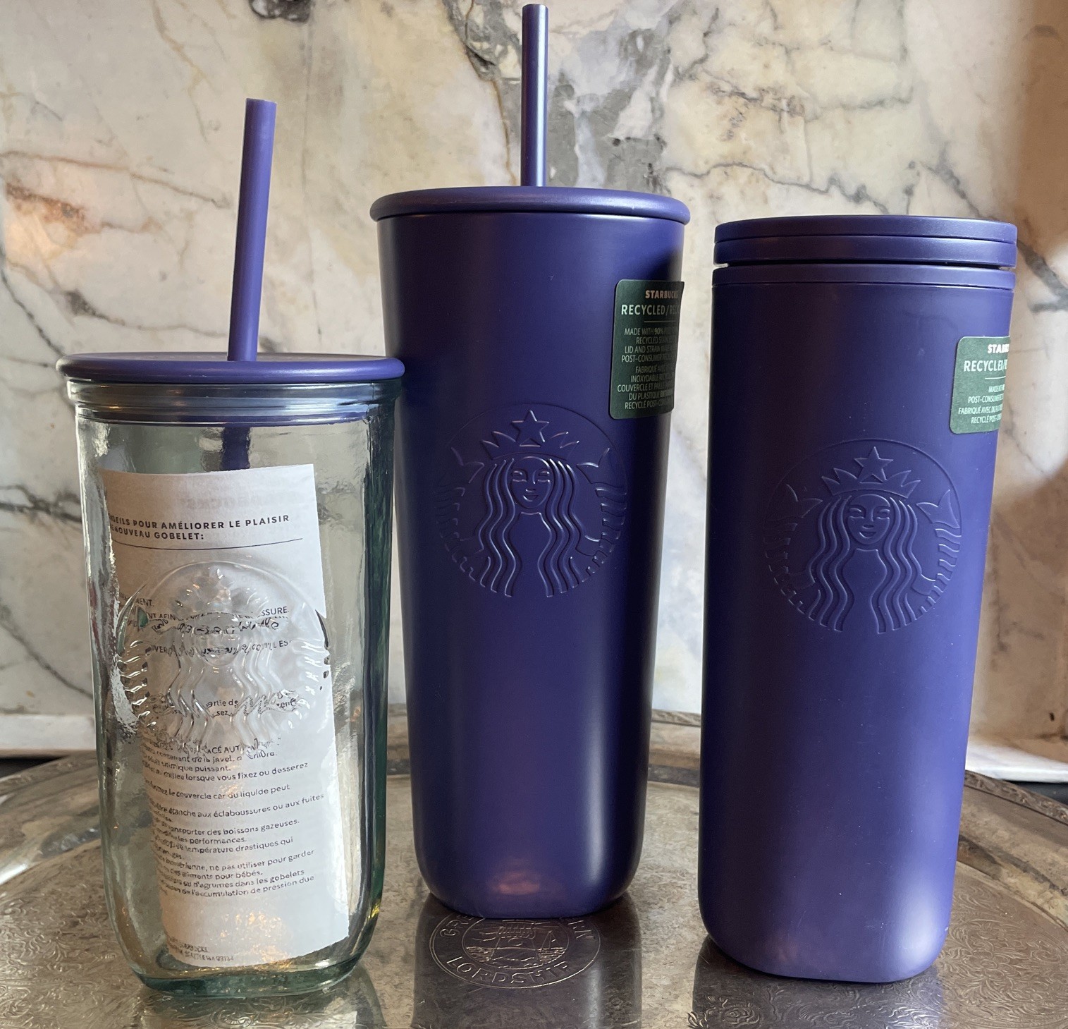 3 💜☕️Starbucks 2025 Recycled Line- 16 oz glass, 24 oz iced ,16oz hot - NEW 3 💜☕️Starbucks 2025 Recycled Line- 16 oz glass, 24 oz iced ,16oz hot - NEW
