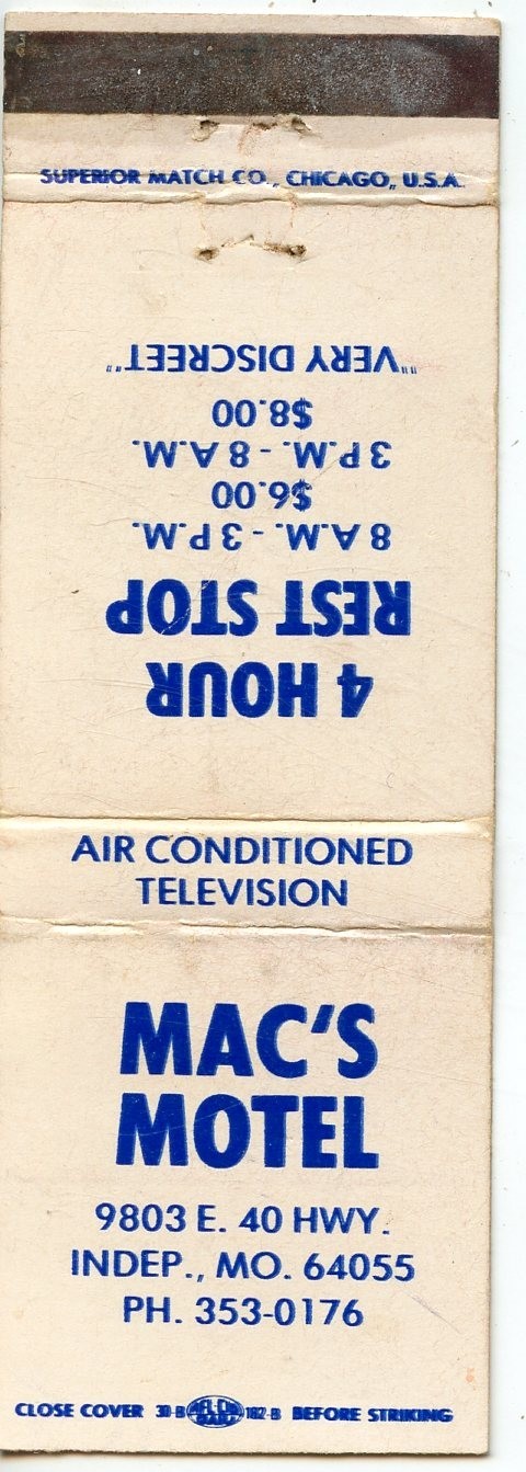 Macs Motel, Independence, Missouri Matchbook