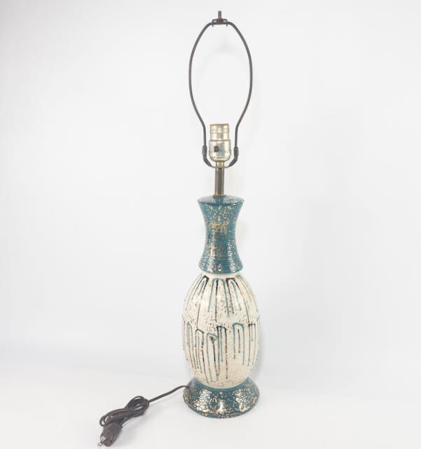 Mid Century Modern Drip Glaze Ceramic Table Lamp, Teal, White, Gold, Black, MCM
