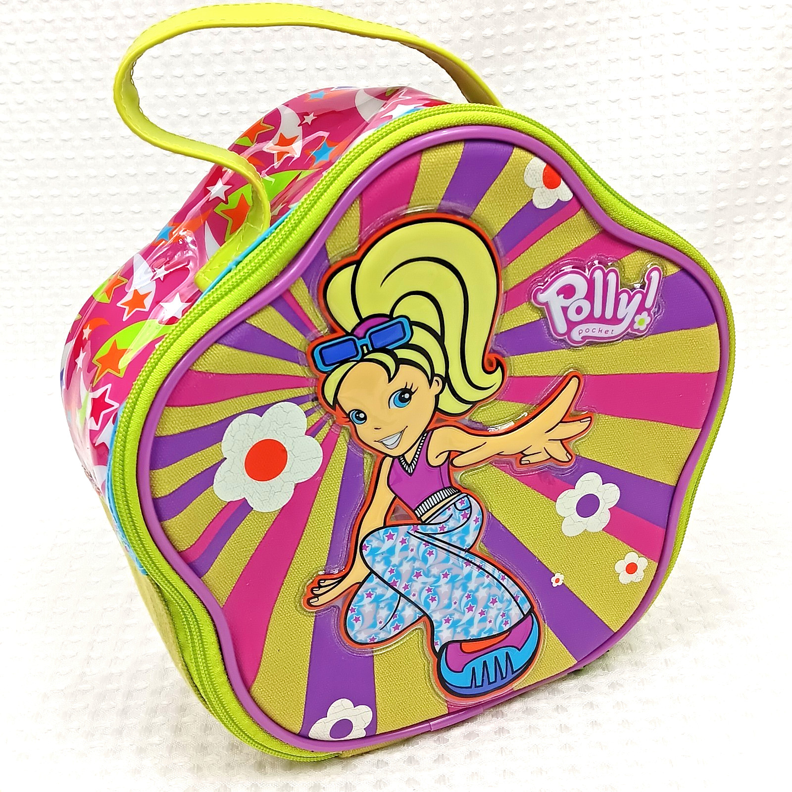 VTG Polly Pocket Zip Lunch Bag Green Purple Swirl Floral Travel Case 2003