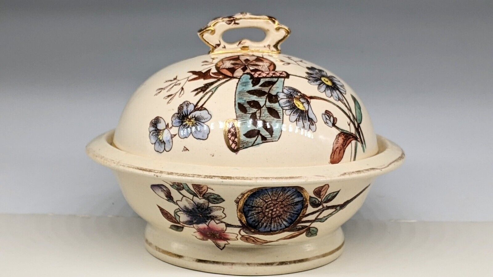Antique English Aesthetic Ironstone Lidded Butter Dish Dome c1880 Mason\'s