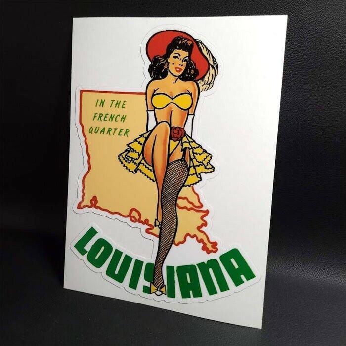 Louisiana Vintage Style Travel Decal, Pinup Girl Vinyl Sticker, Pin-Up