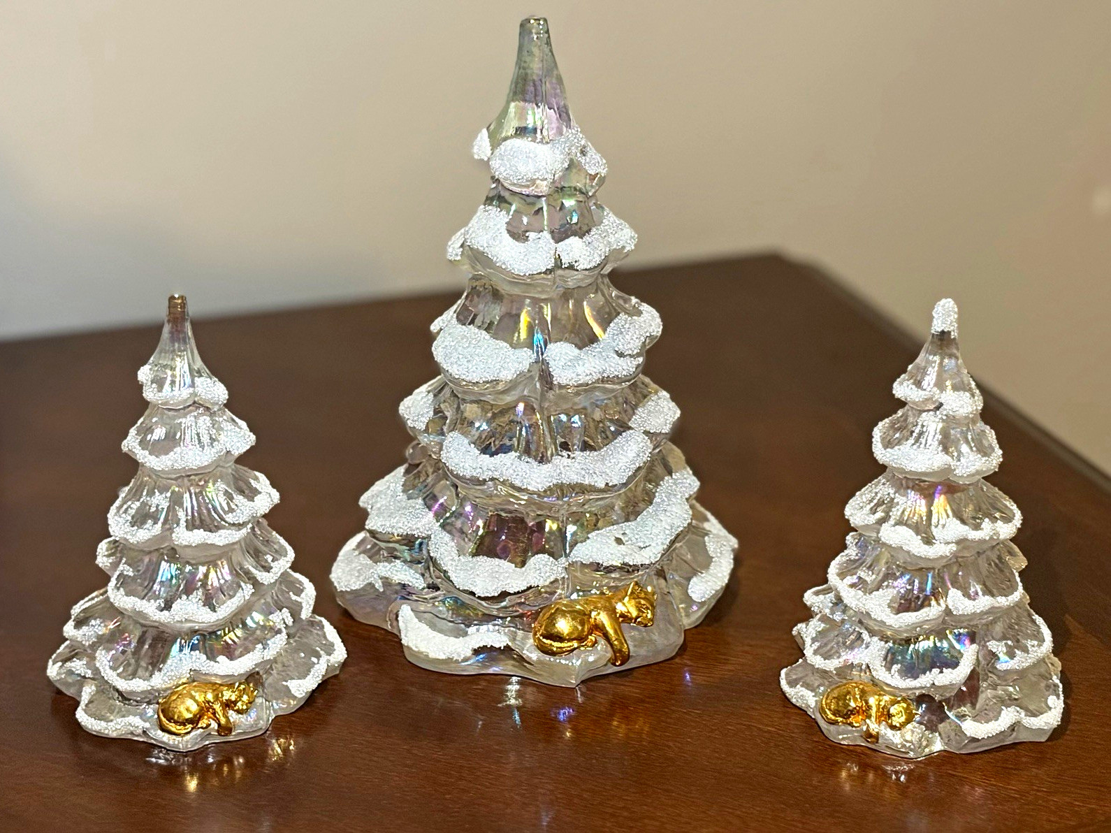 Fenton Art Glass Clear Iridescent Christmas Tree  Set