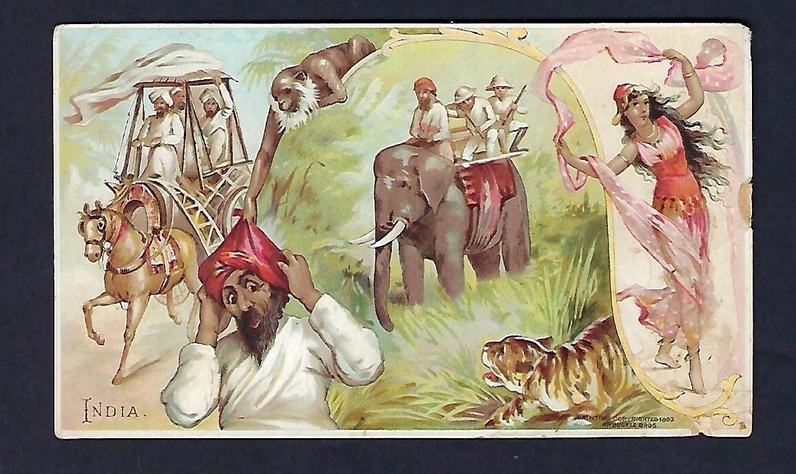 c1890\'s Trade Card Arbuckle Bros. Coffee, India, Horse & Elephant, Tiger