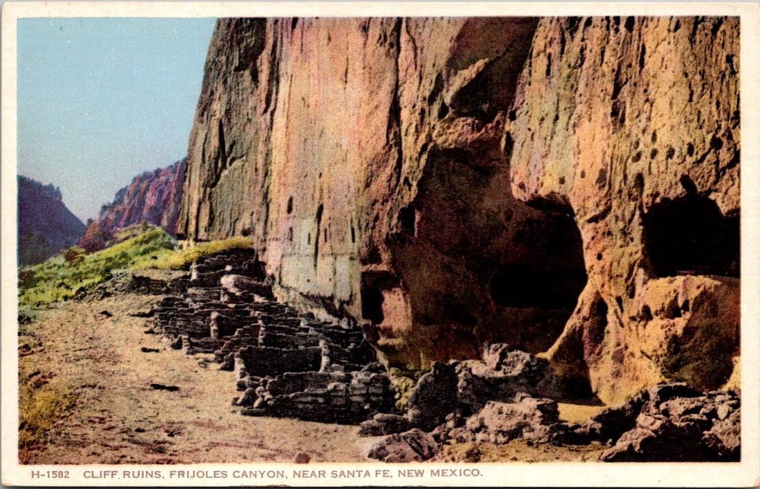Frijoles Canyon Cliff Ruins Santa Fe New Mexico Fred Harvey Postcard Frijoles Canyon Cliff Ruins Santa Fe New Mexico Fred Harvey Postcard
