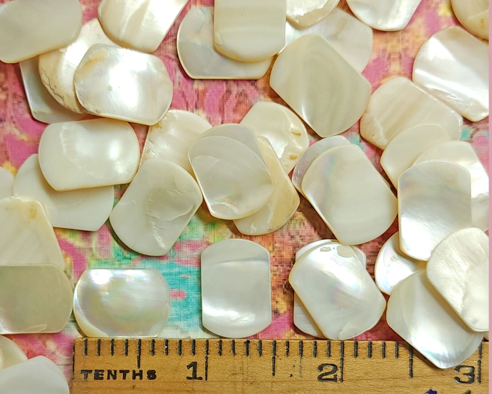 10 Vintage Rectangle Mother of Pearl Flat Cabochon Pieces ~ Approx 3/4\