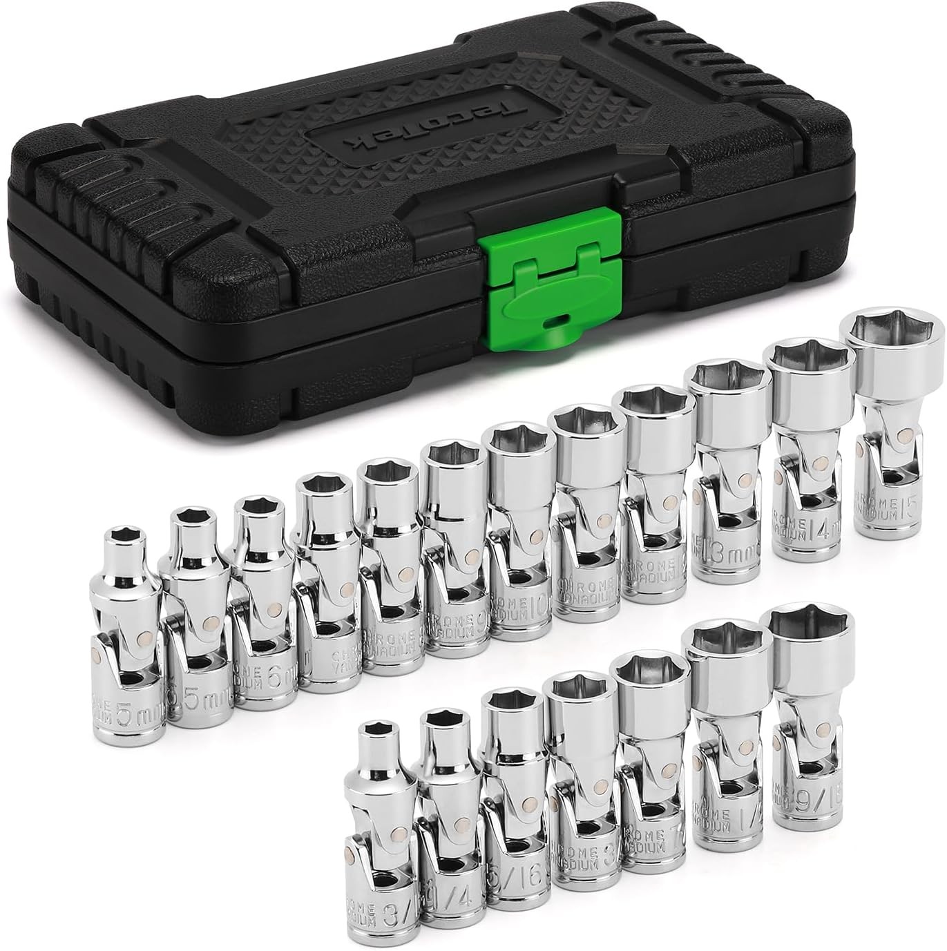 19PC Universal Joint Socket Set 1/4 Drive Swivel 6-Point Metric SAE CR-V Tool US
