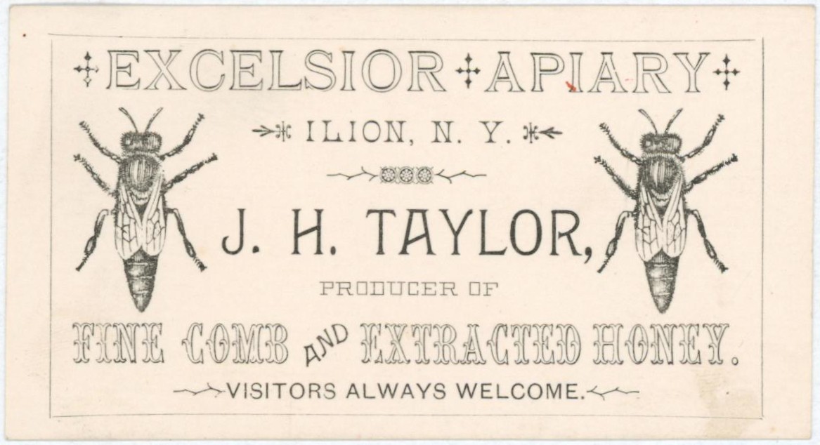 c1890 Excelsior Apiary Ilion NY Honey Bees Beekeeping Illustrated Trade Card