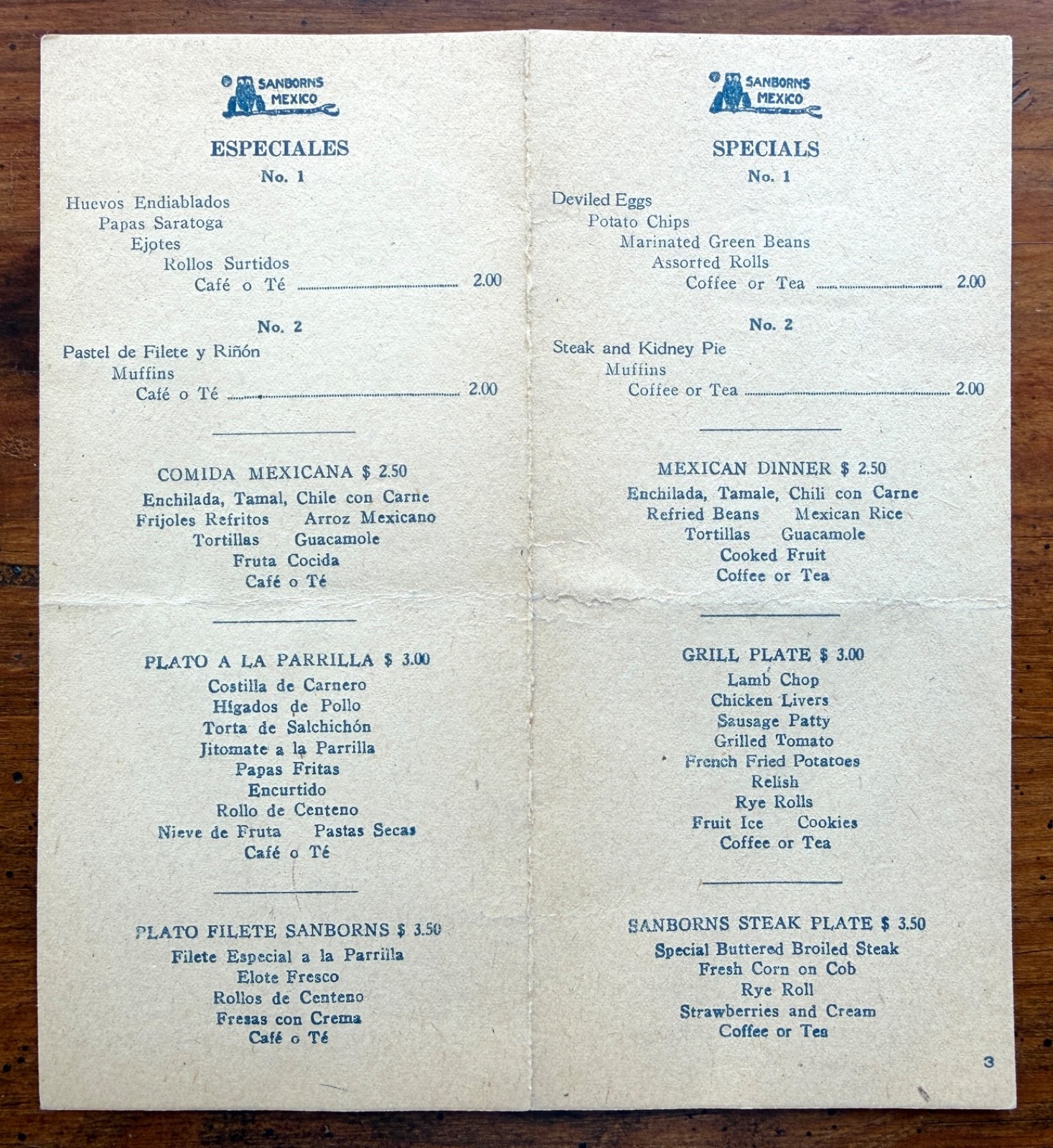Vintage 1940s Sanborns Mexico Restaurant Specials Menu Insert Mexico City DF Vintage 1940s Sanborns Mexico Restaurant Specials Menu Insert Mexico City DF