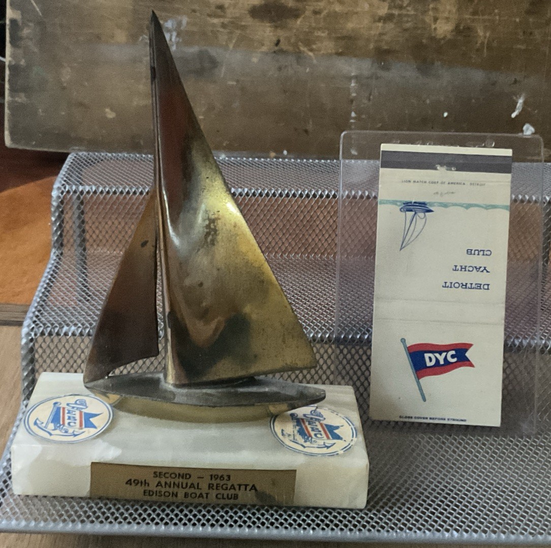 Vtg 1963 Edison Boat Club Detroit - Advertising Trophy Brass w Marble Stand +